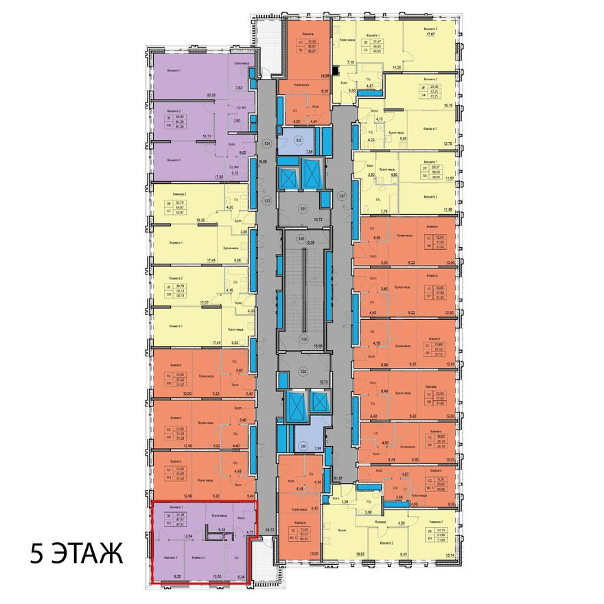 План этажа — 3к. апартаменты, 47.8 м²