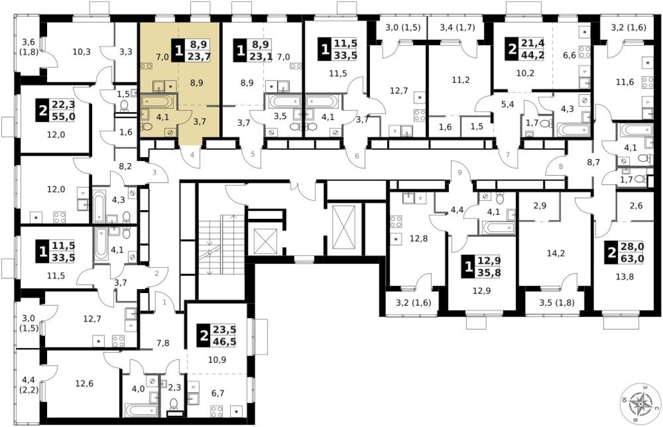 План этажа — Студия-квартира, 23.7 м²