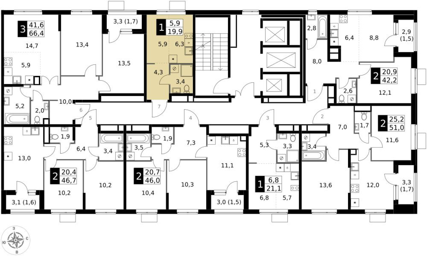 План этажа — Студия-квартира, 19.9 м²