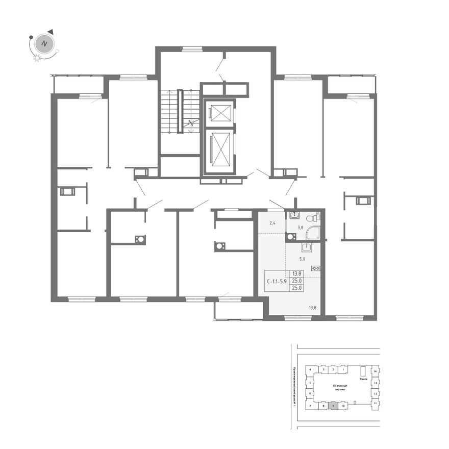 План этажа — Студия-квартира, 25.0 м²