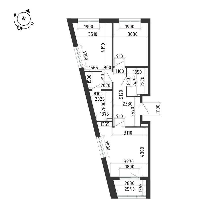 План этажа — 2к. квартира, 64.0 м²