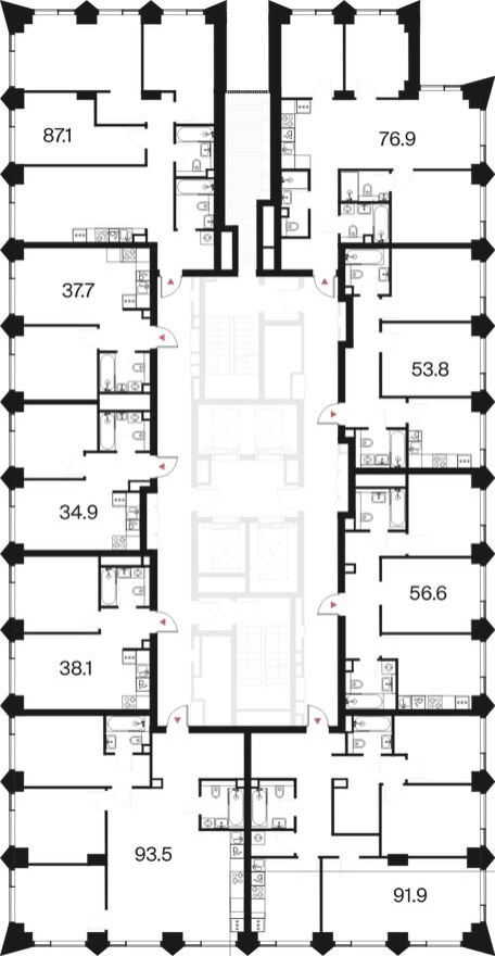 План этажа — 1к. квартира, 34.9 м²