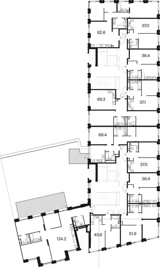 План этажа — 1к. квартира, 36.4 м²