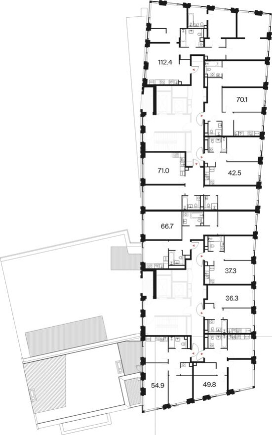 План этажа — 1к. квартира, 37.3 м²