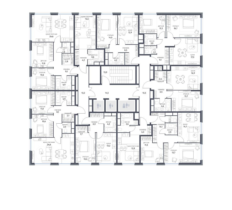 План этажа — 1к. квартира, 39.6 м²