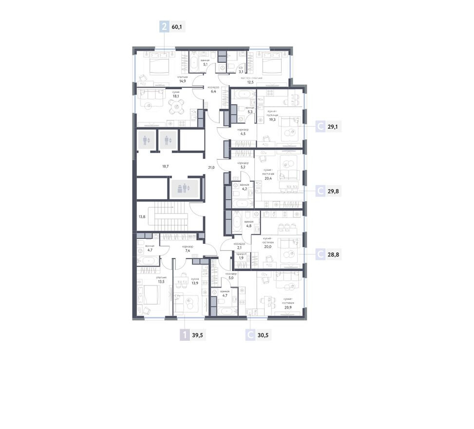 План этажа — Студия-квартира, 30.5 м²