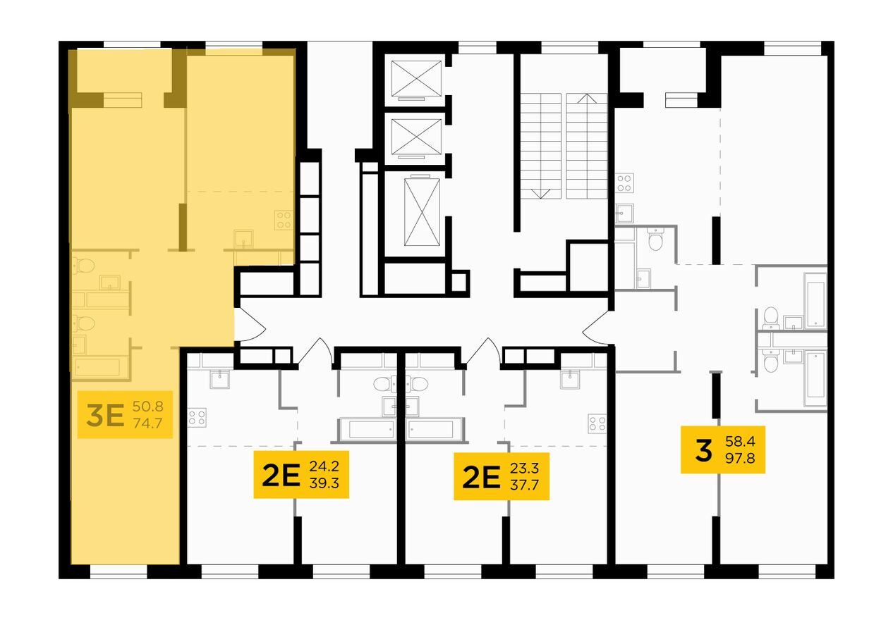 План этажа — 2к. квартира, 72.4 м²