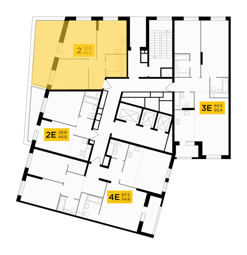 План этажа — 2к. квартира, 57.5 м²