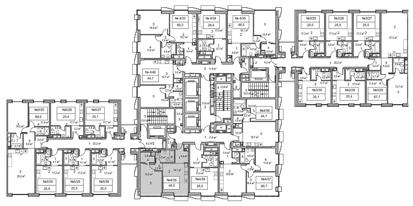 План этажа — 1к. квартира, 49.0 м²
