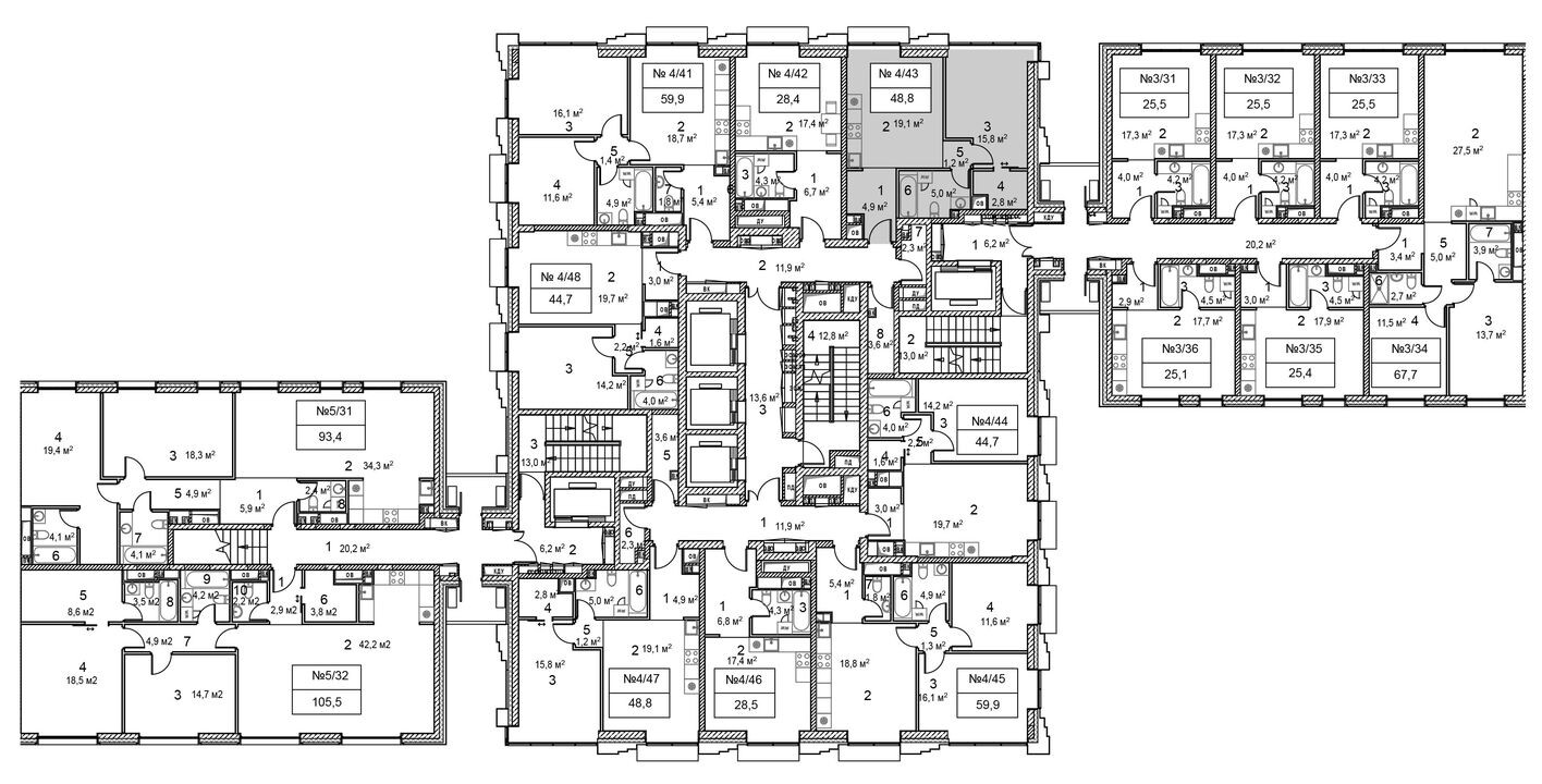 План этажа — 1к. квартира, 49.0 м²