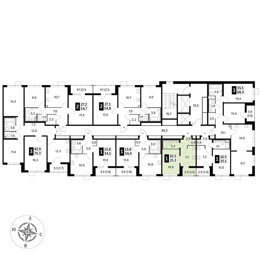 План этажа — Студия-квартира, 25.2 м²