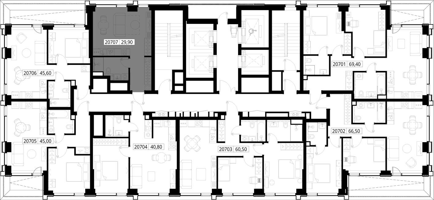 План этажа — Студия-квартира, 29.9 м²