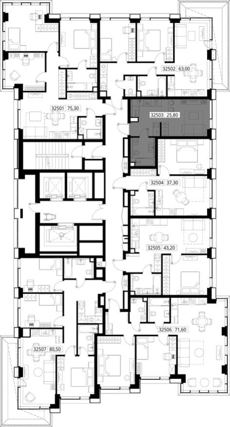 План этажа — Студия-квартира, 25.8 м²