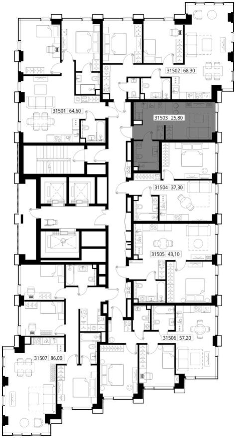 План этажа — Студия-квартира, 25.8 м²