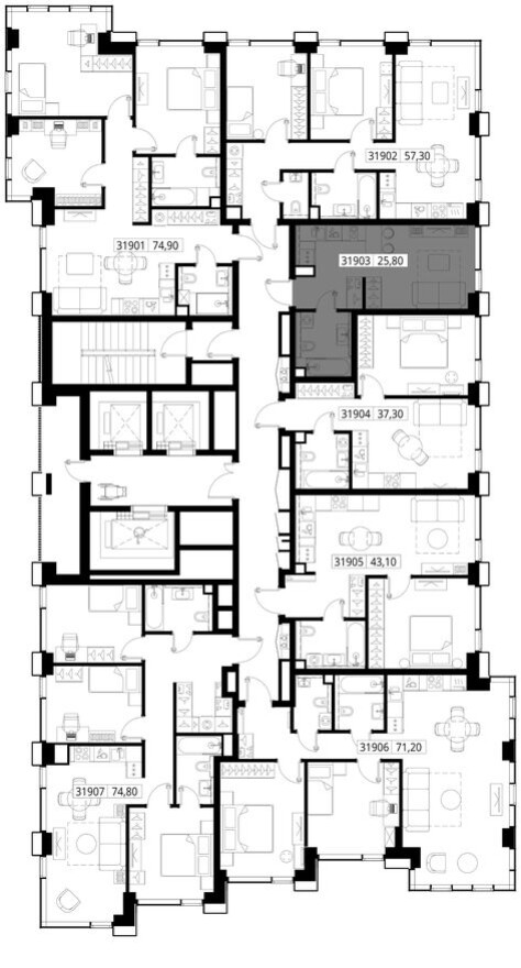 План этажа — Студия-квартира, 25.8 м²