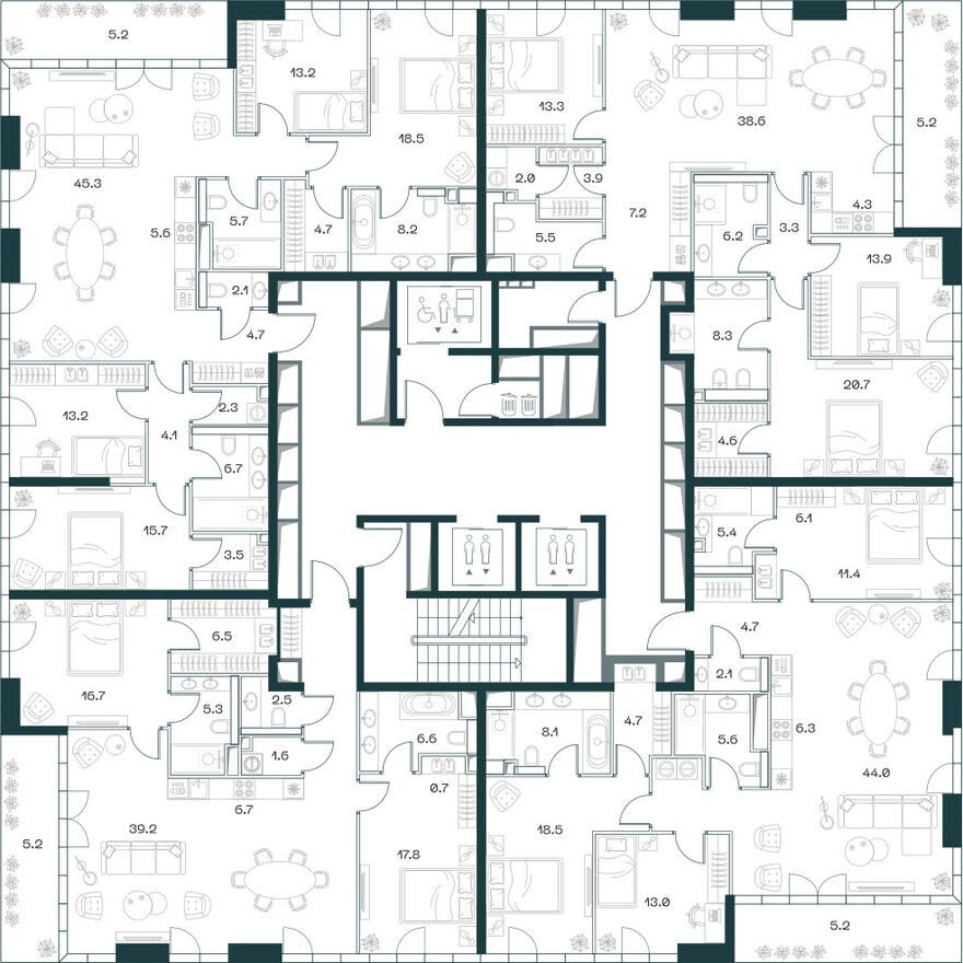 План этажа — 4к. квартира, 137.6 м²