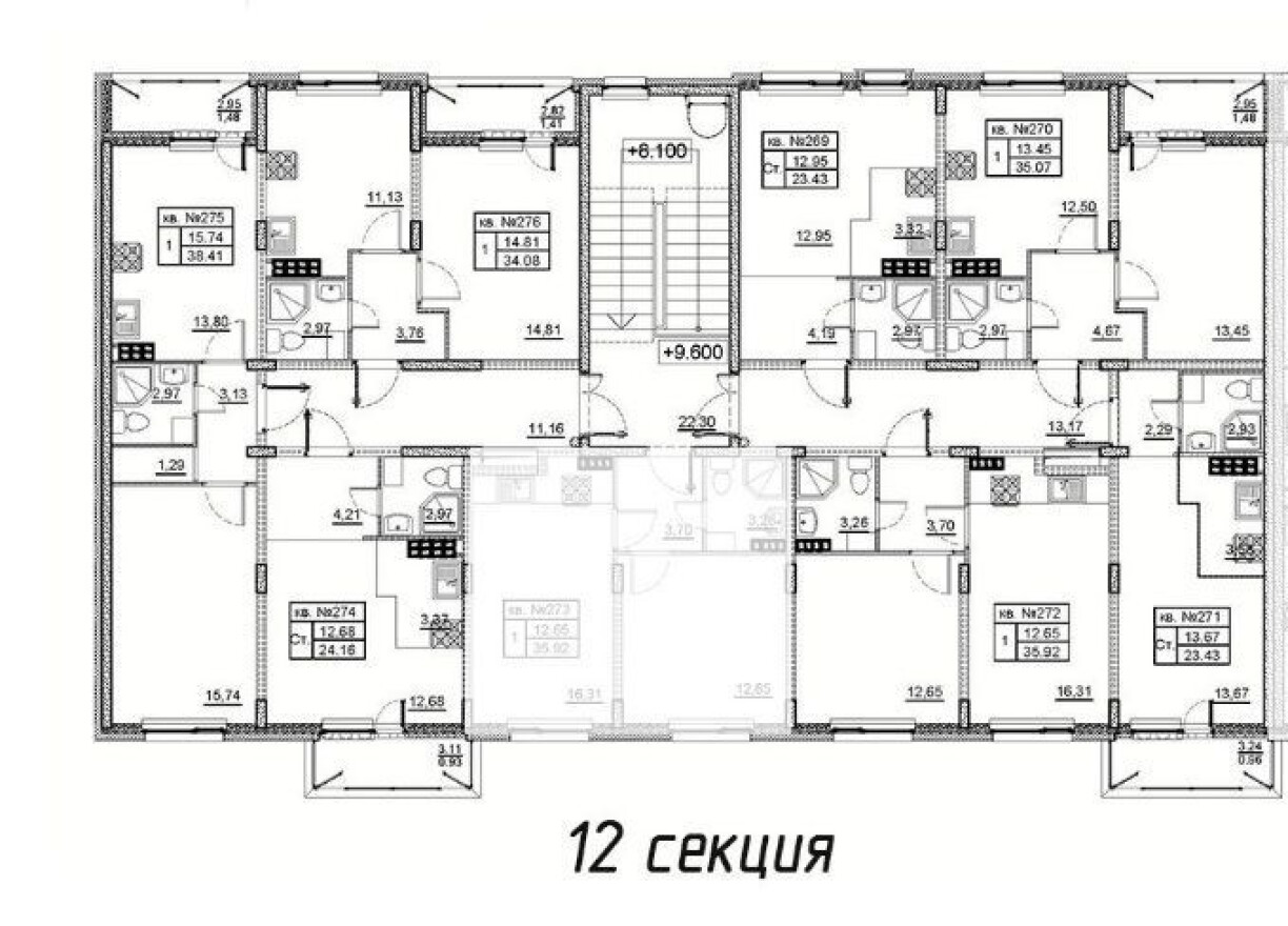 План этажа — 1к. квартира, 36.1 м²