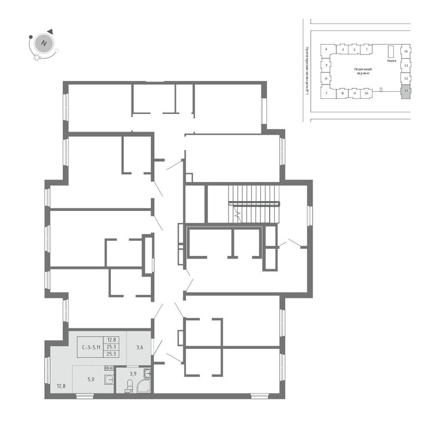 План этажа — Студия-квартира, 25.3 м²