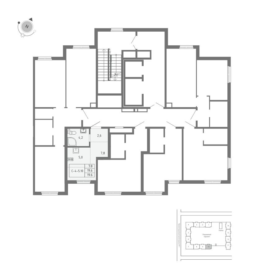 План этажа — Студия-квартира, 19.6 м²