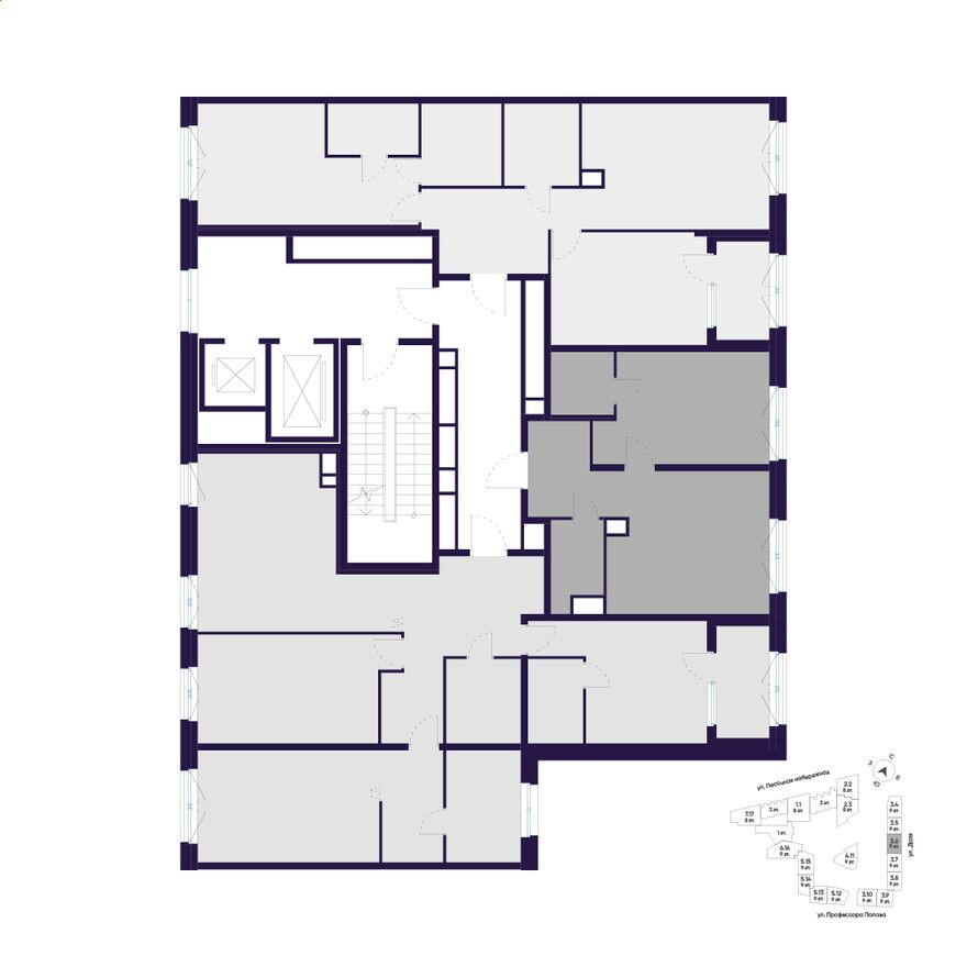 План этажа — 1к. квартира, 48.3 м²