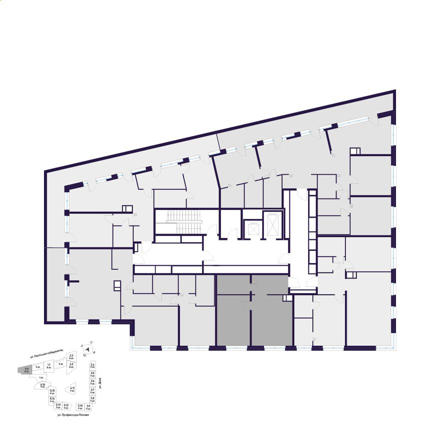 План этажа — 1к. квартира, 52.1 м²