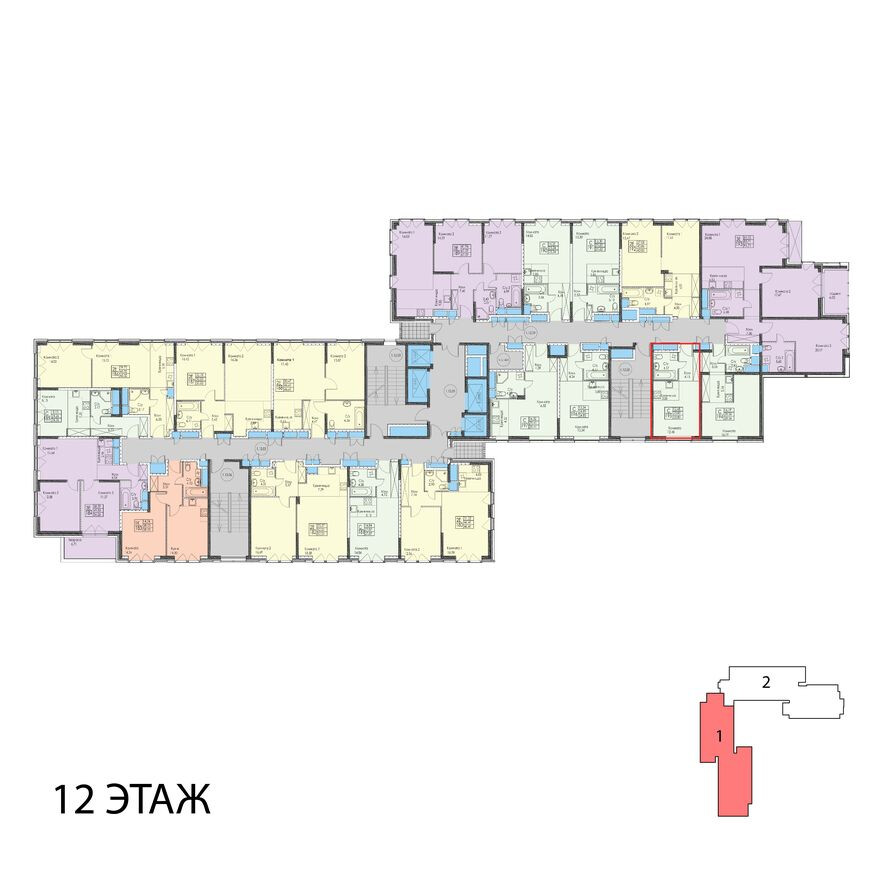 План этажа — 1к. апартаменты, 23.8 м²