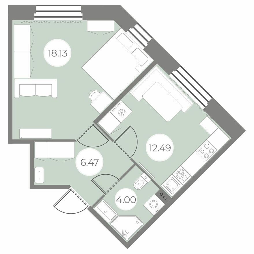 План этажа — 1к. квартира, 41.1 м²