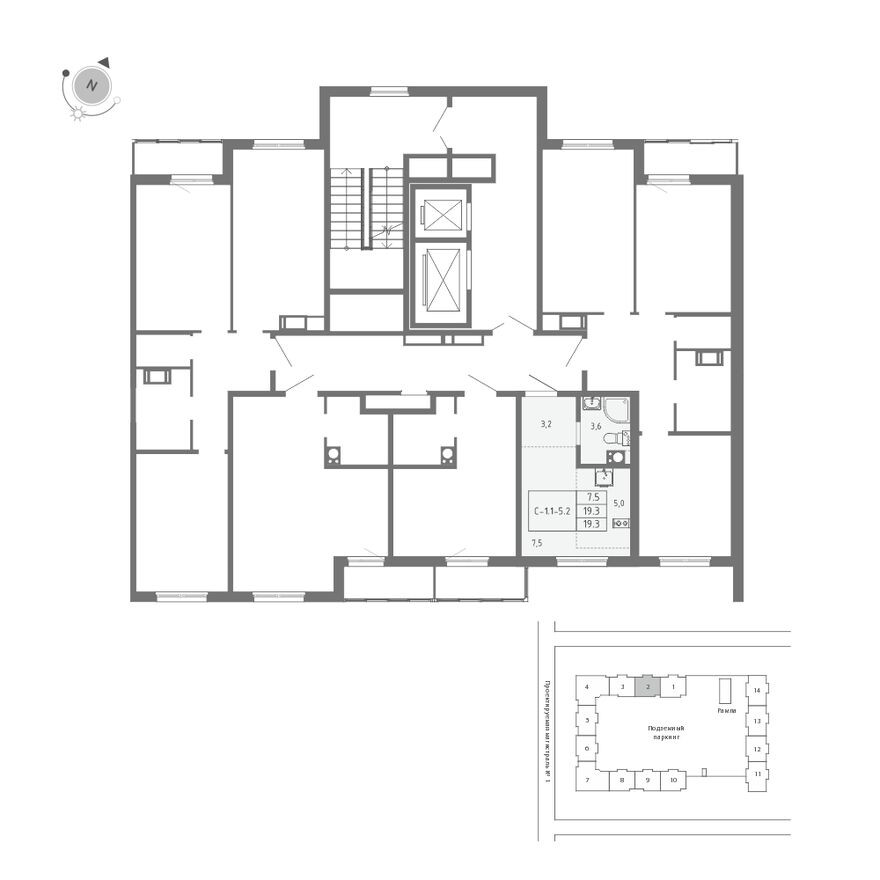 План этажа — Студия-квартира, 19.3 м²