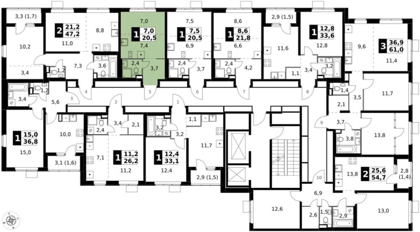 План этажа — Студия-квартира, 20.5 м²