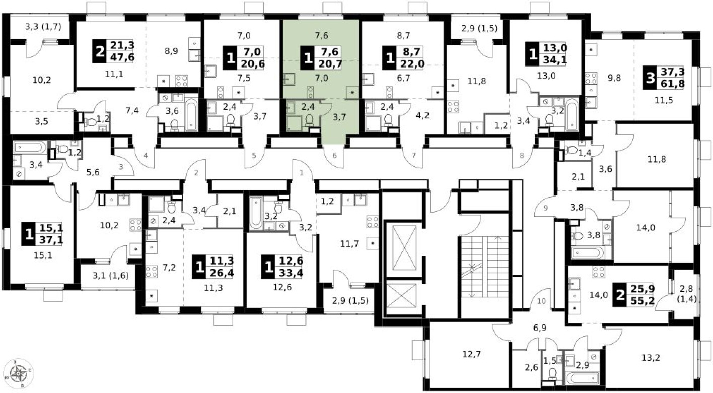 План этажа — Студия-квартира, 20.7 м²