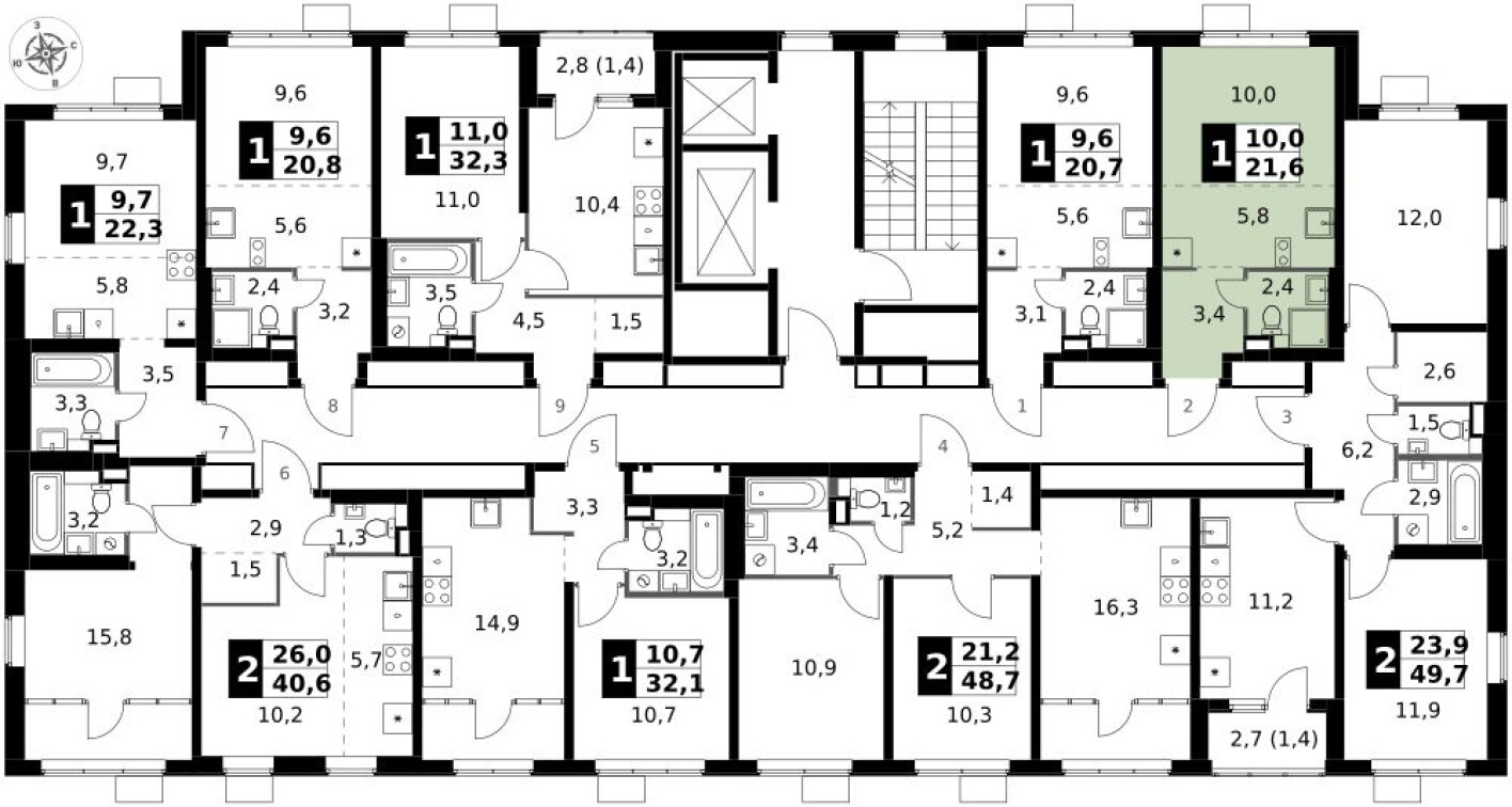 План этажа — Студия-квартира, 21.6 м²
