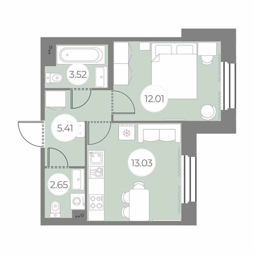 План этажа — 1к. квартира, 36.6 м²
