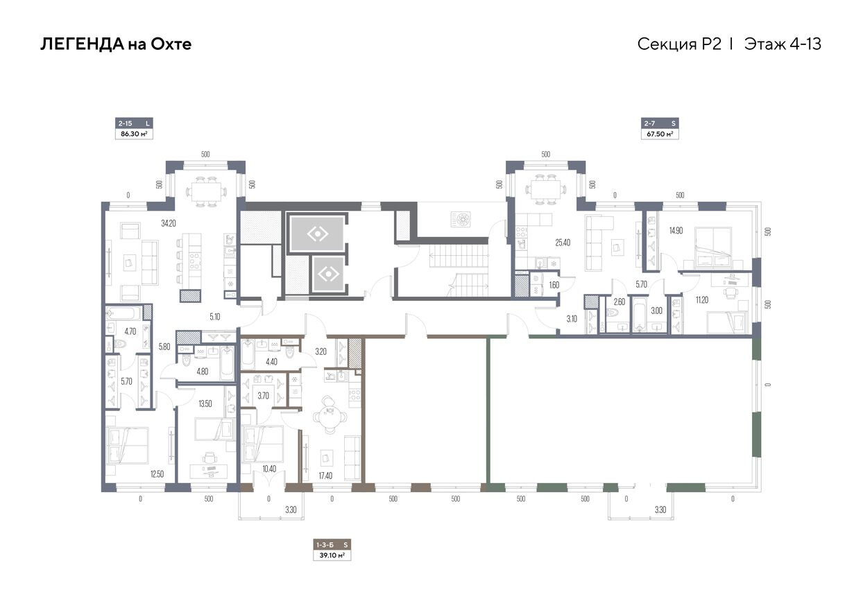 План этажа — 1к. квартира, 39.1 м²