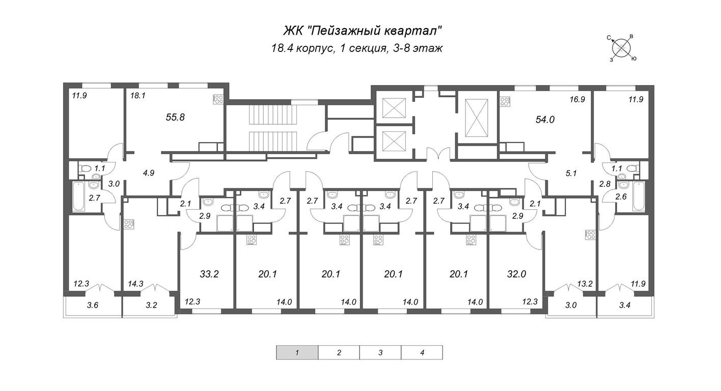 План этажа — Студия-квартира, 20.1 м²