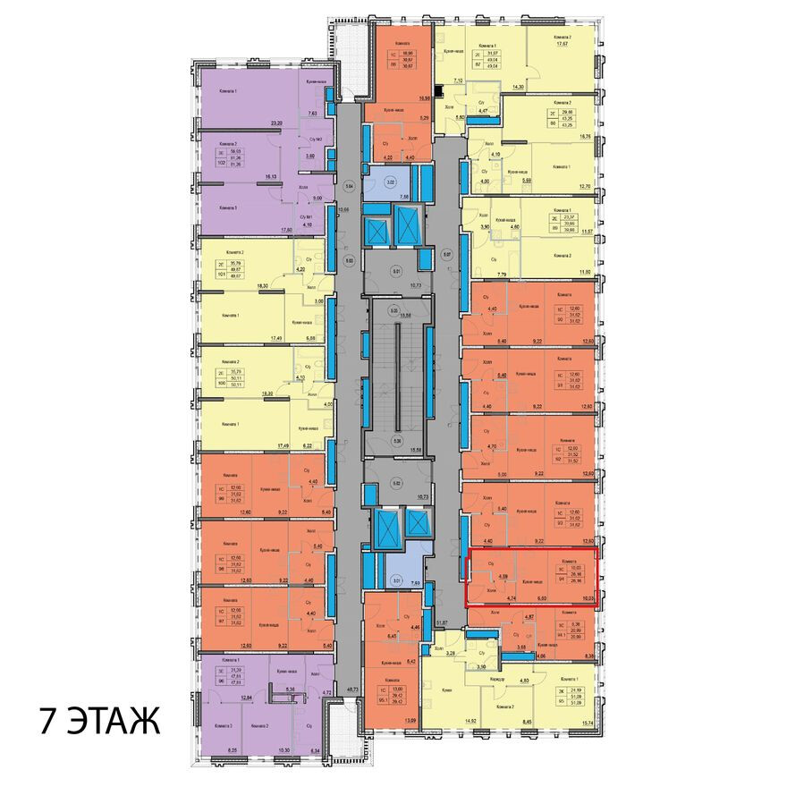 План этажа — 1к. апартаменты, 26.2 м²
