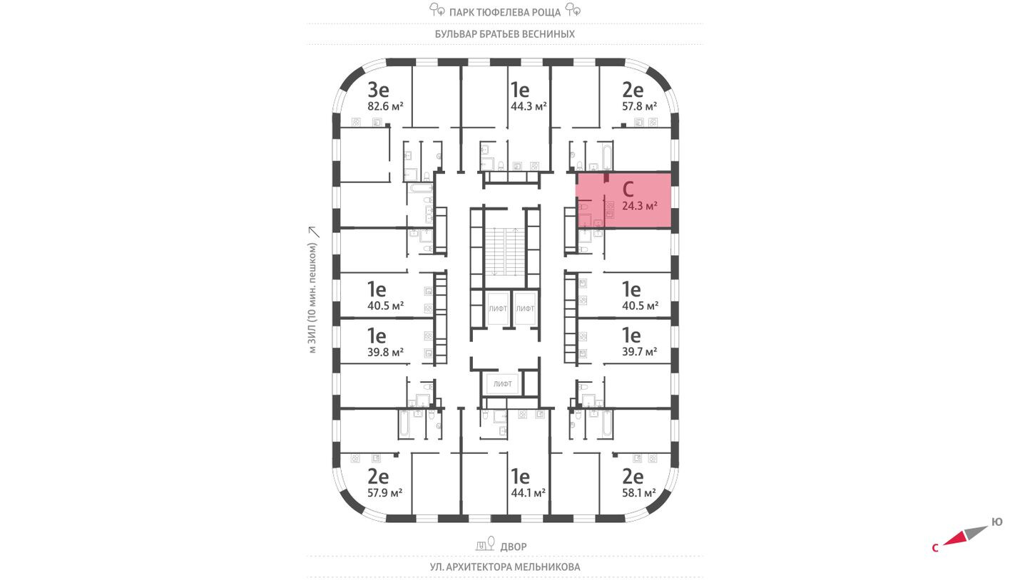 План этажа — Студия-квартира, 24.3 м²