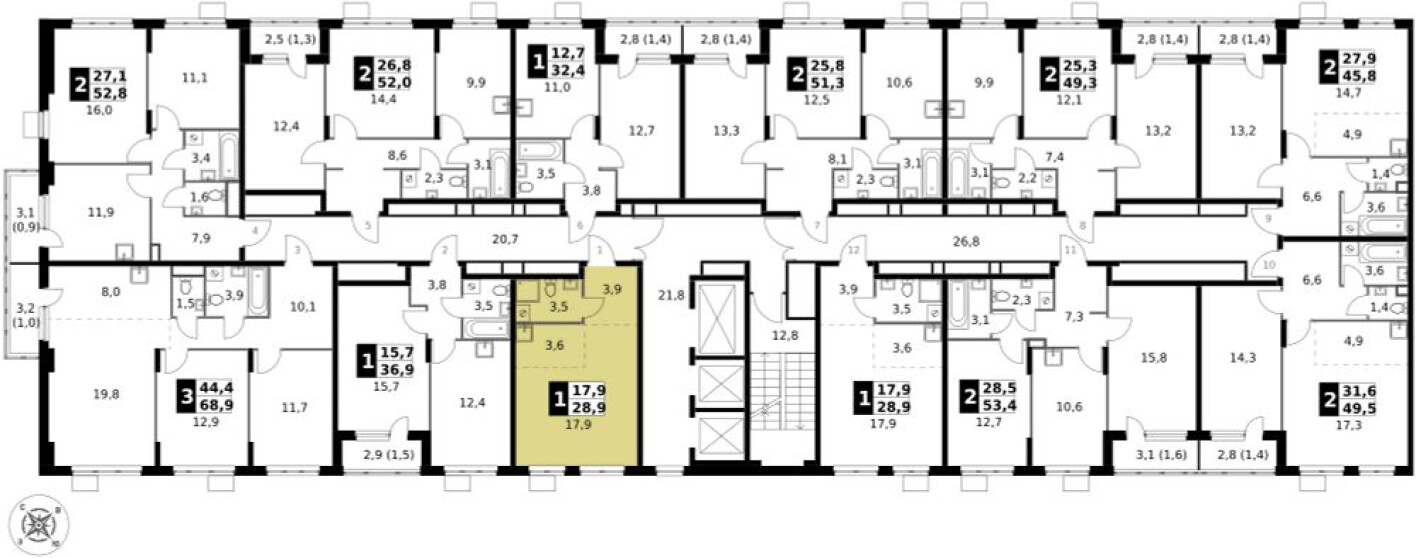 План этажа — Студия-квартира, 28.9 м²