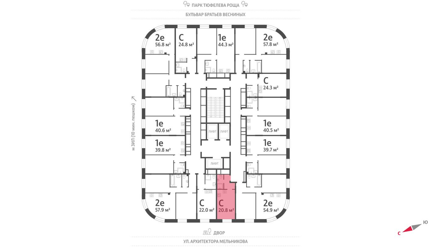 План этажа — Студия-квартира, 21.4 м²