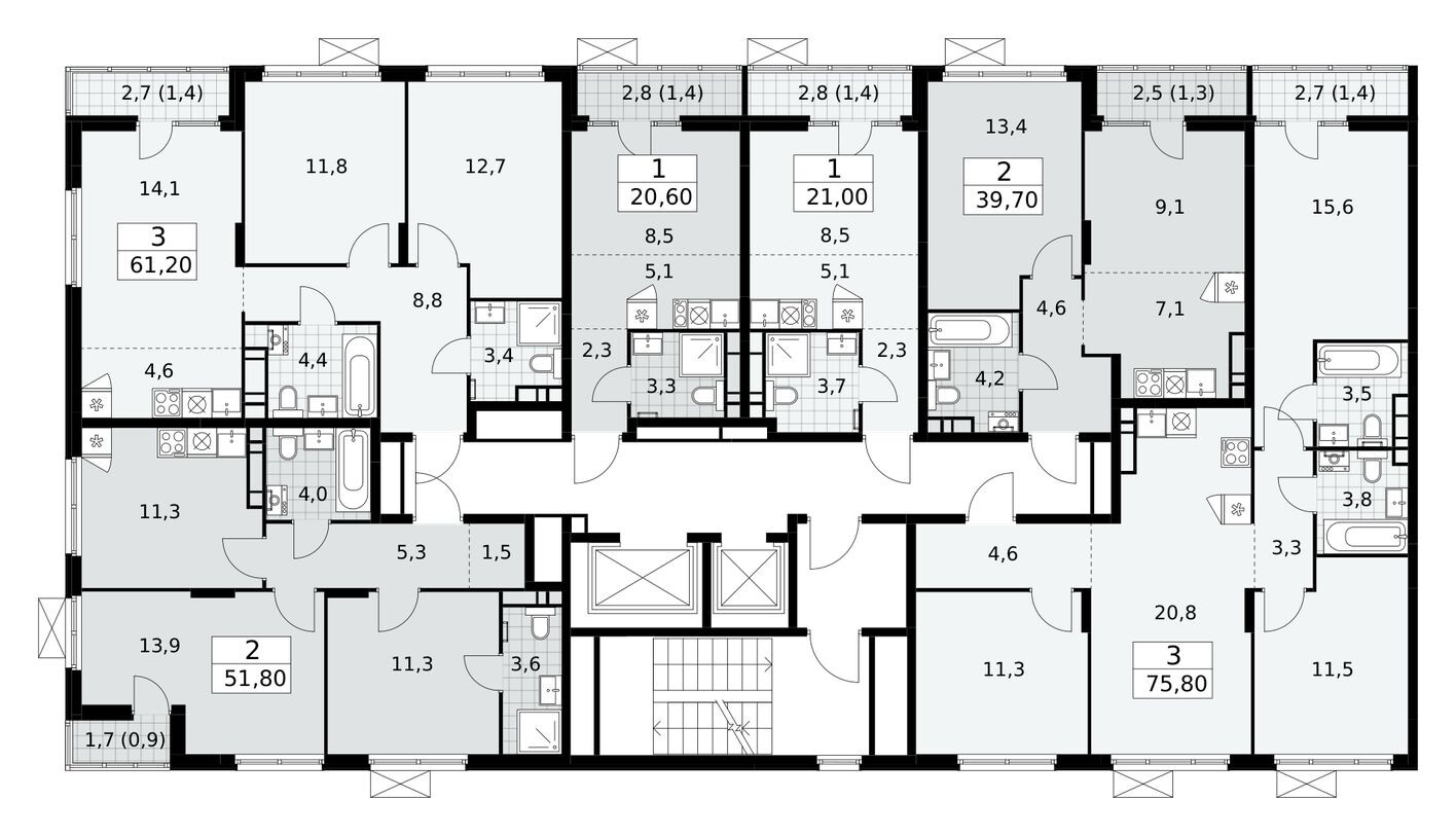 План этажа — Студия-квартира, 20.4 м²