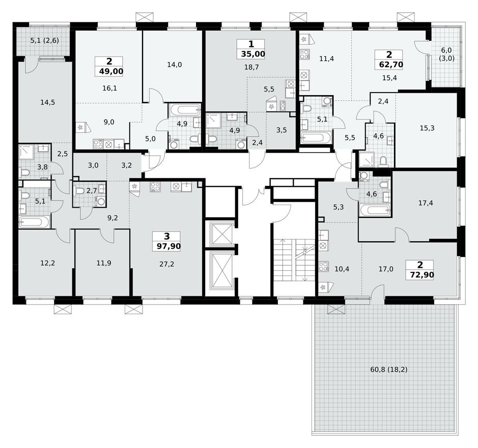 План этажа — Студия-квартира, 35.0 м²