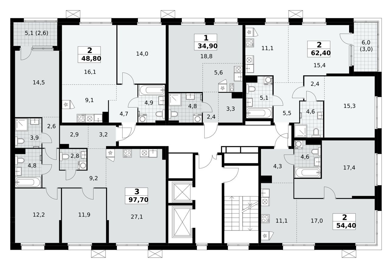 План этажа — Студия-квартира, 34.9 м²