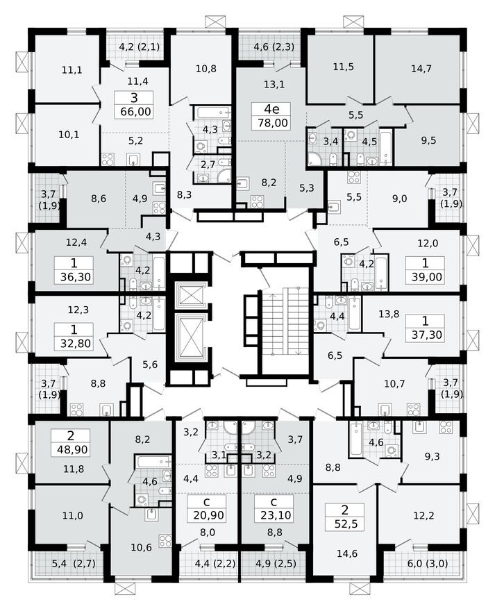 План этажа — 4к. квартира, 66.2 м²
