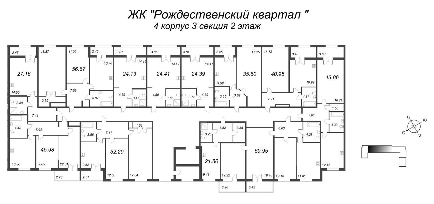План этажа — Студия-квартира, 24.4 м²