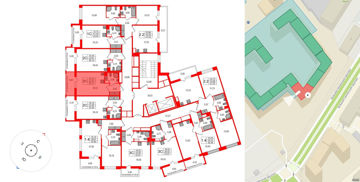 План этажа — Студия-квартира, 24.2 м²