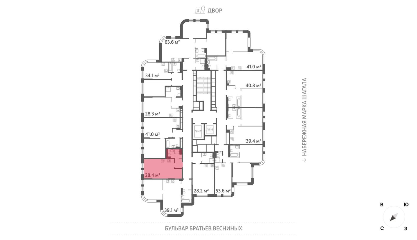 План этажа — Студия-квартира, 28.4 м²