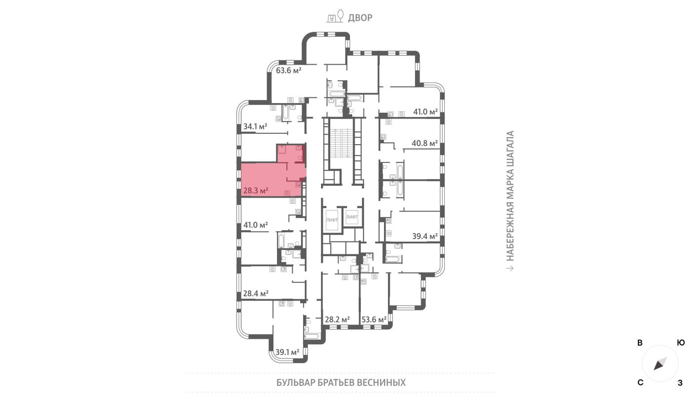 План этажа — Студия-квартира, 28.3 м²