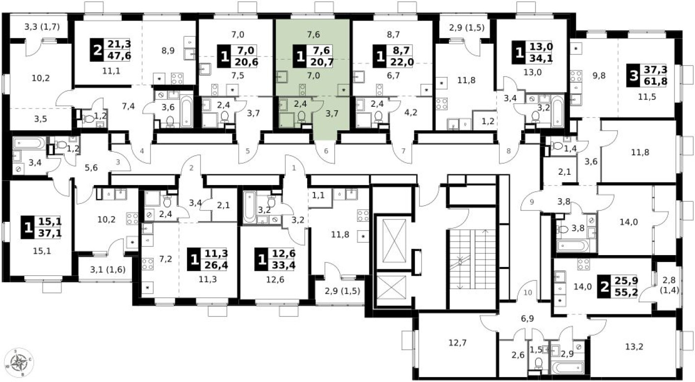 План этажа — Студия-квартира, 20.7 м²