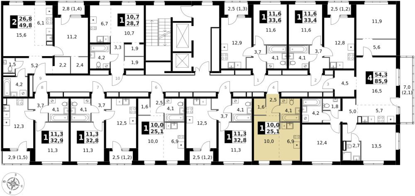 План этажа — Студия-квартира, 25.1 м²