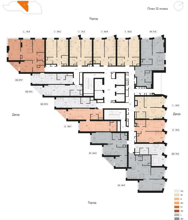 План этажа — Студия-квартира, 29.0 м²
