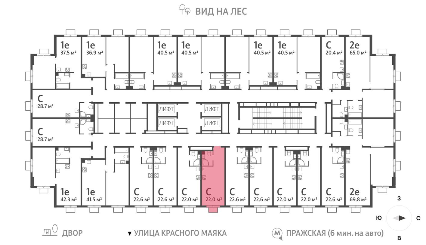 План этажа — Студия-квартира, 22.0 м²